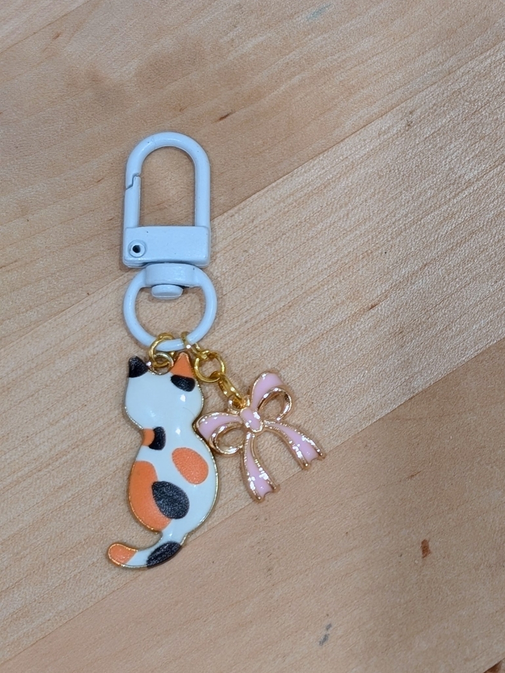 Calico Cat & Pink Bow Keychain Charm